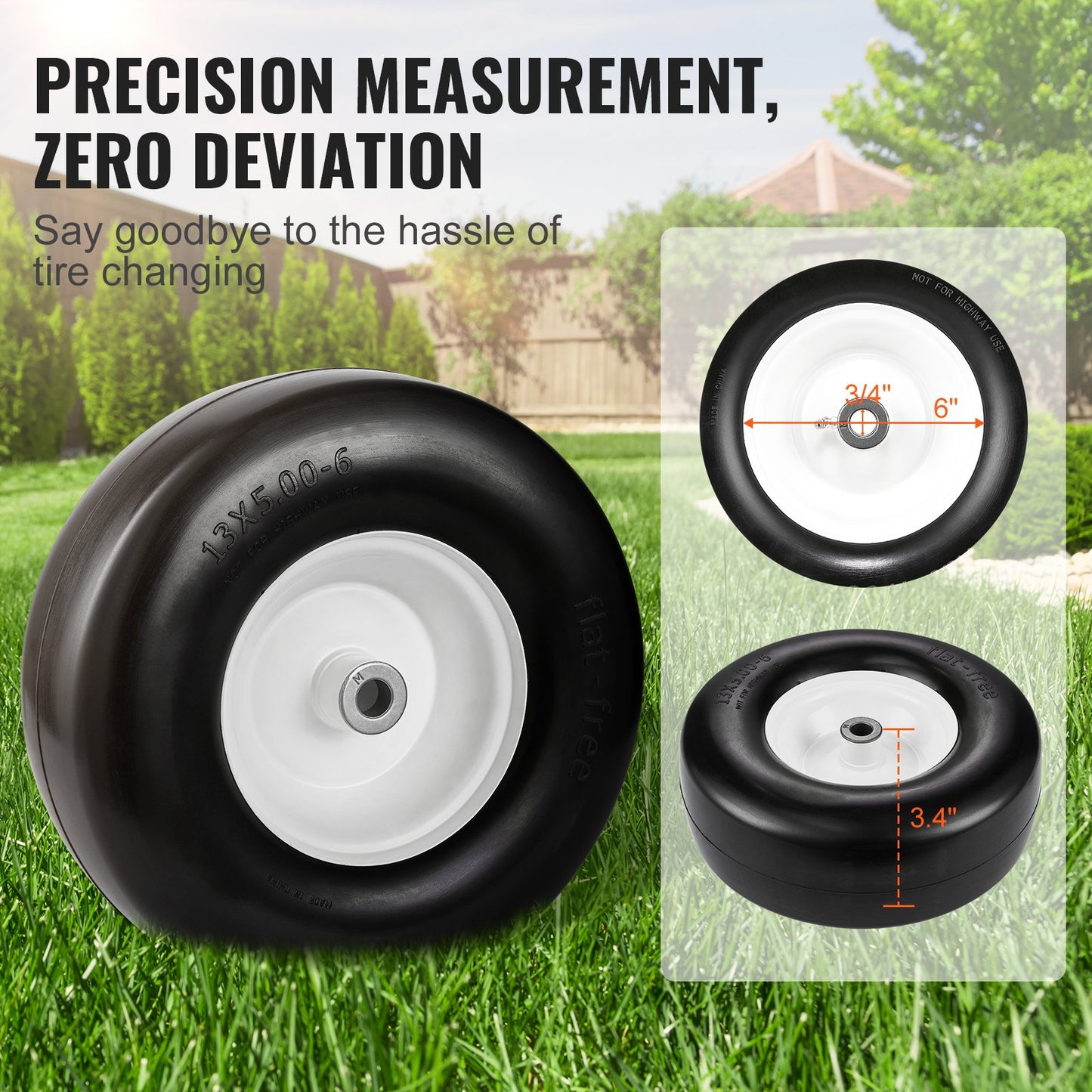 Lawn Mower Tires with Rim, 13x5-6" Tubeless Tractor Tires, 2-Pack Tire and Wheel Assembly, Flat-free PU Tires, 3.25"-5.9" Centered Hub, 3/4" Bushing Size, 20 PCS Adapter for Lawn Mowers Tractors - Image 3
