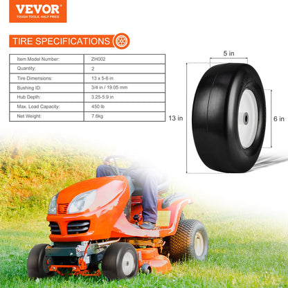 Lawn Mower Tires with Rim, 13x5-6" Tubeless Tractor Tires, 2-Pack Tire and Wheel Assembly, Flat-free PU Tires, 3.25"-5.9" Centered Hub, 3/4" Bushing Size, 20 PCS Adapter for Lawn Mowers Tractors - Image 7
