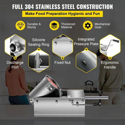 Manual Sausage Stuffer, 3 L / 7 LBS Horizontal Sausage Machine, Dual-Speed Meat Stuffer, Made of Food-Grade 304 Stainless Steel, Includes 5 Stuffing Tubes, for Home Kitchen Restaurant Commercial - Image 3
