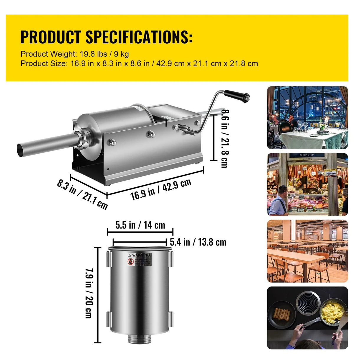 Manual Sausage Stuffer, 3 L / 7 LBS Horizontal Sausage Machine, Dual-Speed Meat Stuffer, Made of Food-Grade 304 Stainless Steel, Includes 5 Stuffing Tubes, for Home Kitchen Restaurant Commercial - Image 7