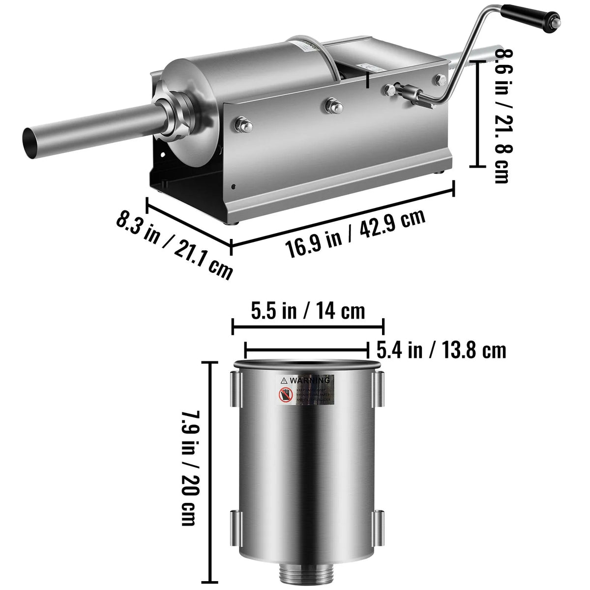 Manual Sausage Stuffer, 3 L / 7 LBS Horizontal Sausage Machine, Dual-Speed Meat Stuffer, Made of Food-Grade 304 Stainless Steel, Includes 5 Stuffing Tubes, for Home Kitchen Restaurant Commercial - Image 8