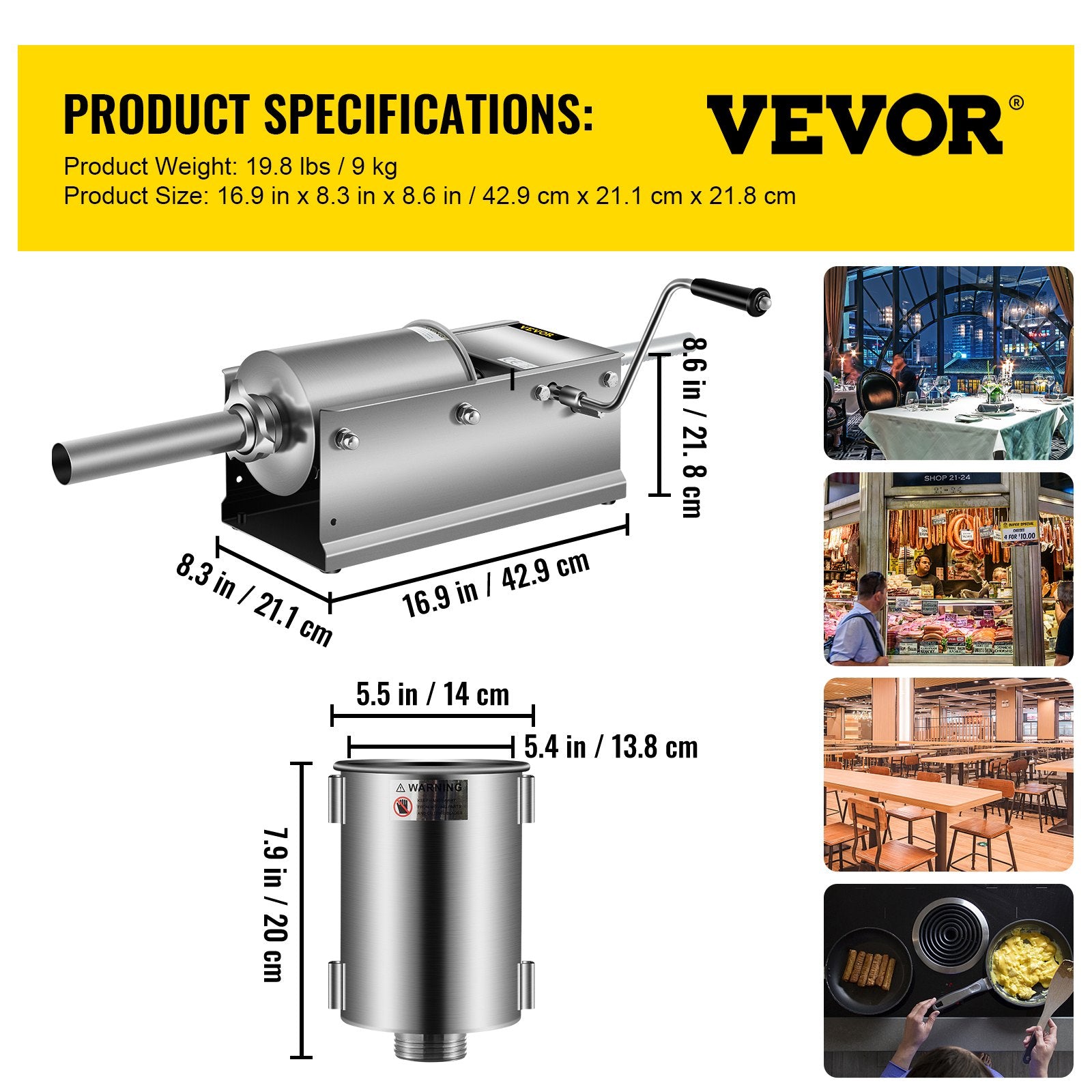 Manual Sausage Stuffer, 3 L / 7 LBS Horizontal Sausage Machine, Dual-Speed Meat Stuffer, Made of Food-Grade 304 Stainless Steel, Includes 5 Stuffing Tubes, for Home Kitchen Restaurant Commercial - Image 7