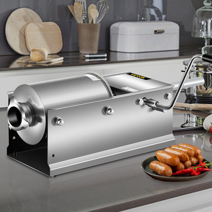 Manual Sausage Stuffer, 3 L / 7 LBS Horizontal Sausage Machine, Dual-Speed Meat Stuffer, Made of Food-Grade 304 Stainless Steel, Includes 5 Stuffing Tubes, for Home Kitchen Restaurant Commercial - Image 8
