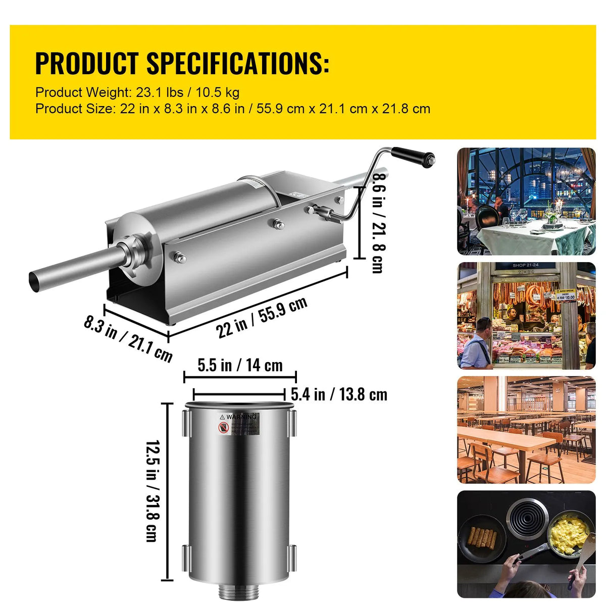 Manual Sausage Stuffer, 5 L / 11 LBS Horizontal Sausage Machine, Dual-Speed Meat Stuffer, Made of Food-Grade 304 Stainless Steel, Includes 5 Stuffing Tubes, for Home Kitchen Restaurant Commercia - Image 7