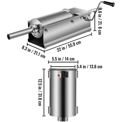 Manual Sausage Stuffer, 5 L / 11 LBS Horizontal Sausage Machine, Dual-Speed Meat Stuffer, Made of Food-Grade 304 Stainless Steel, Includes 5 Stuffing Tubes, for Home Kitchen Restaurant Commercia - Image 8