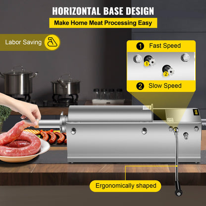 Manual Sausage Stuffer, 5 L / 11 LBS Horizontal Sausage Machine, Dual-Speed Meat Stuffer, Made of Food-Grade 304 Stainless Steel, Includes 5 Stuffing Tubes, for Home Kitchen Restaurant Commercia - Image 4