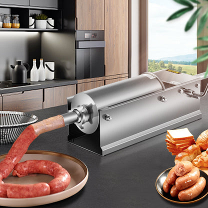 Manual Sausage Stuffer, 5 L / 11 LBS Horizontal Sausage Machine, Dual-Speed Meat Stuffer, Made of Food-Grade 304 Stainless Steel, Includes 5 Stuffing Tubes, for Home Kitchen Restaurant Commercia - Image 8
