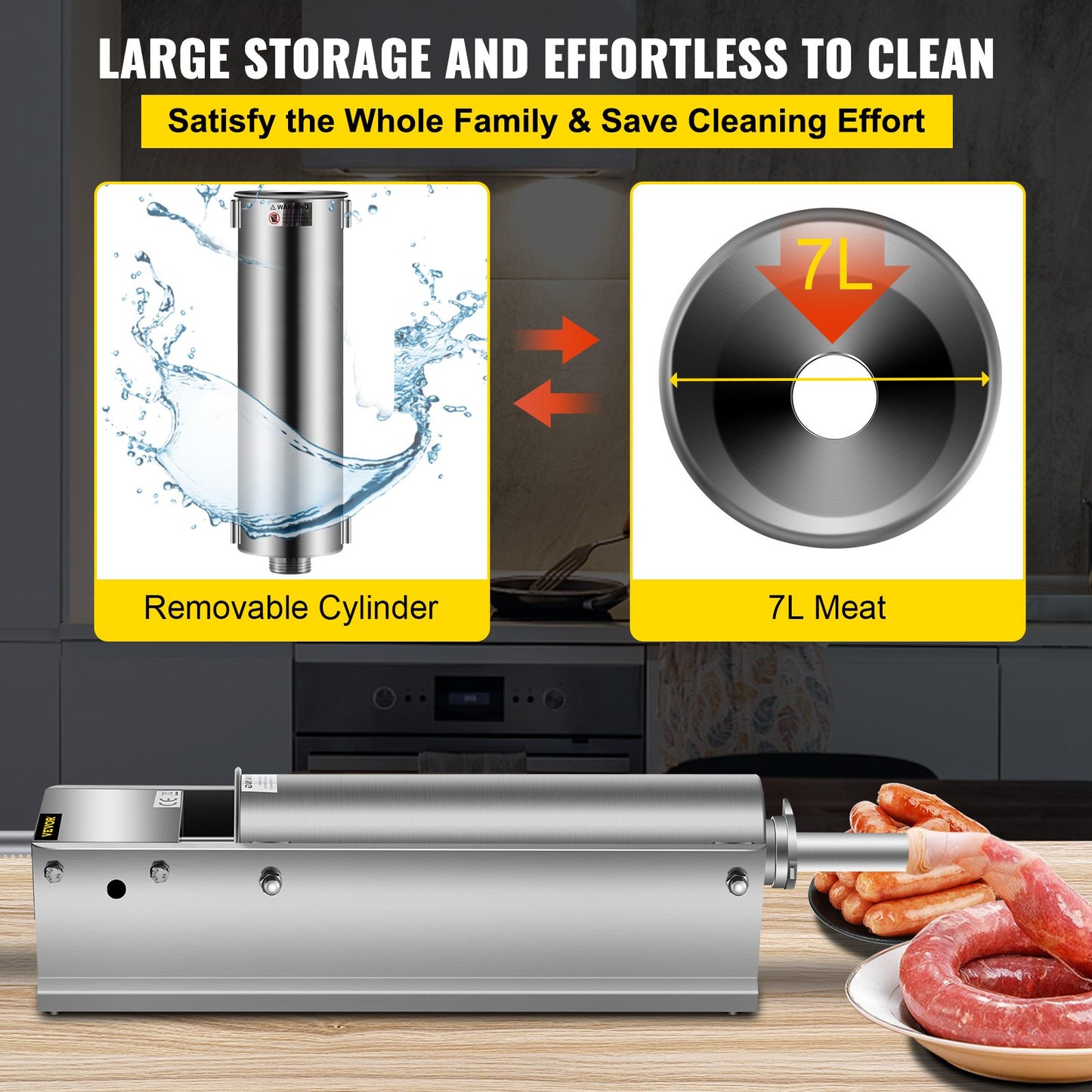 Manual Sausage Stuffer, 7 L / 15 LBS Horizontal Sausage Machine, Dual-Speed Meat Stuffer, Made of Food-Grade 304 Stainless Steel, Includes 5 Stuffing Tubes, for Home Kitchen Restaurant Commercia - Image 6