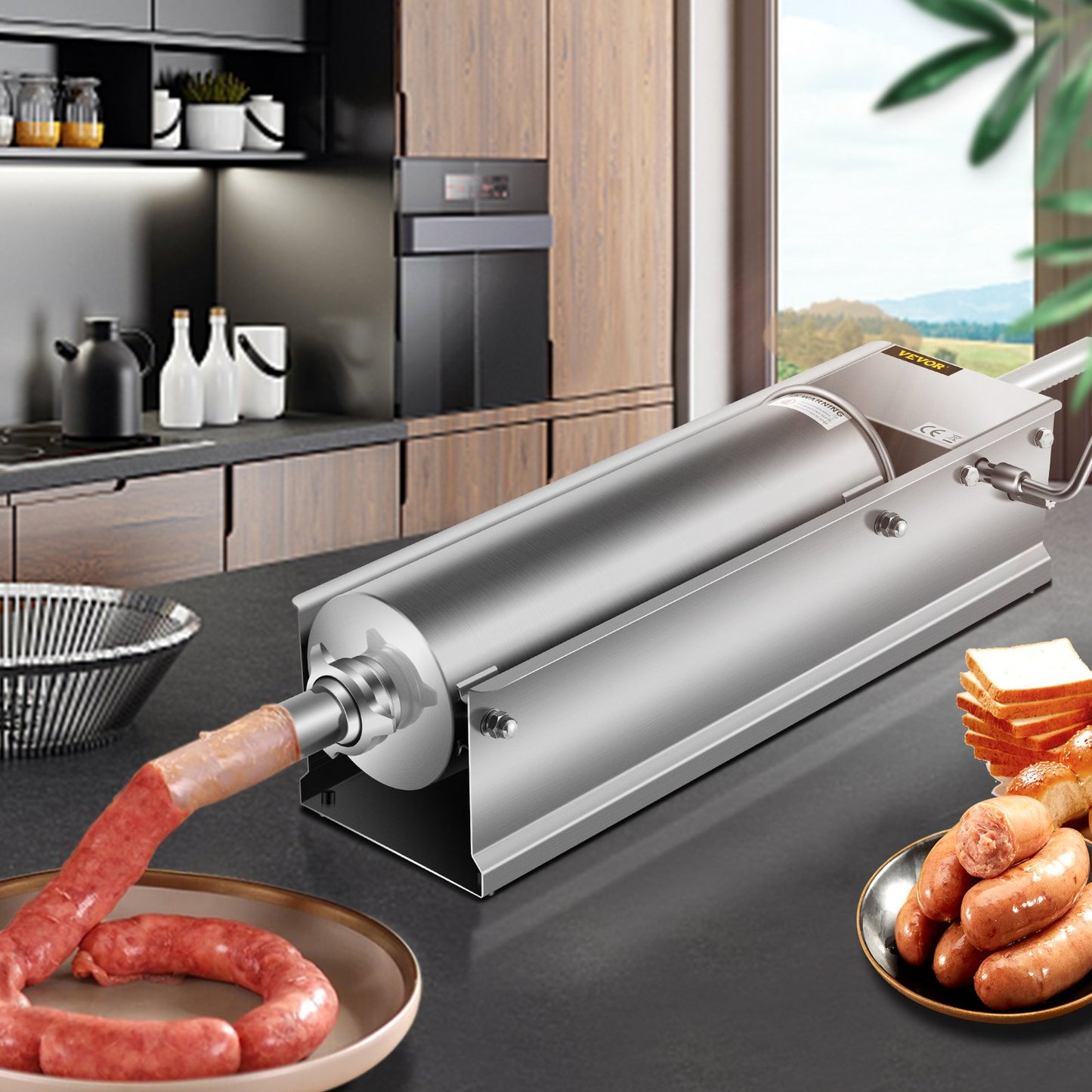 Manual Sausage Stuffer, 7 L / 15 LBS Horizontal Sausage Machine, Dual-Speed Meat Stuffer, Made of Food-Grade 304 Stainless Steel, Includes 5 Stuffing Tubes, for Home Kitchen Restaurant Commercia - Image 8