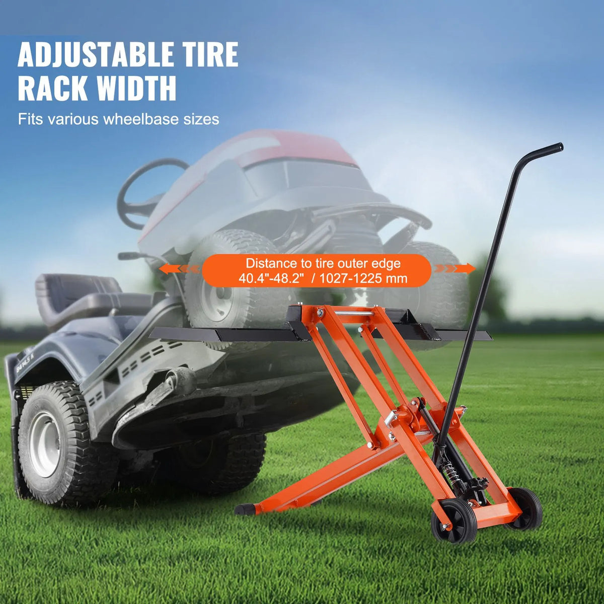 Lawn Mower Lift with Hydraulic Jack, 500 Lbs Weight Capacity, Solid Carbon Steel Lawn Mower Lift, Adjustable Movable Lawn Lifter for Riding Tractors and Zero Turn Lawn Mowers, Orange - Image 4
