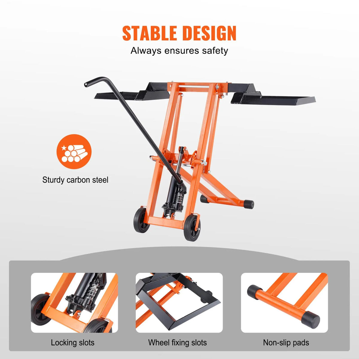 Lawn Mower Lift with Hydraulic Jack, 500 Lbs Weight Capacity, Solid Carbon Steel Lawn Mower Lift, Adjustable Movable Lawn Lifter for Riding Tractors and Zero Turn Lawn Mowers, Orange - Image 5