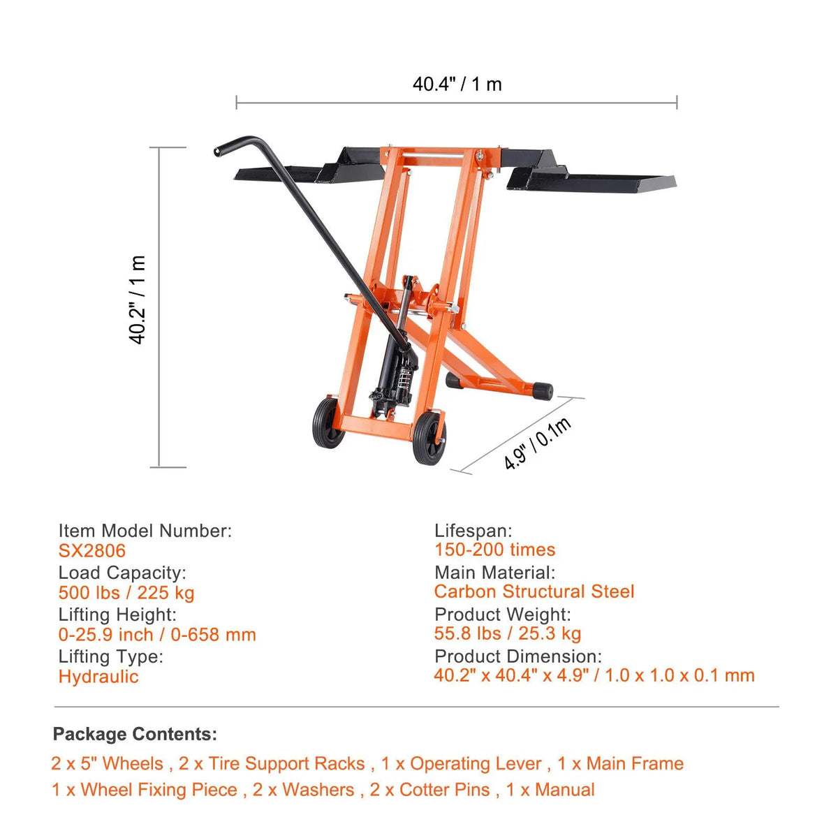 Lawn Mower Lift with Hydraulic Jack, 500 Lbs Weight Capacity, Solid Carbon Steel Lawn Mower Lift, Adjustable Movable Lawn Lifter for Riding Tractors and Zero Turn Lawn Mowers, Orange - Image 7