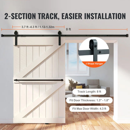 8FT Sliding Barn Door Hardware Closet Track Kit for Single Door J Hanger - Image 2