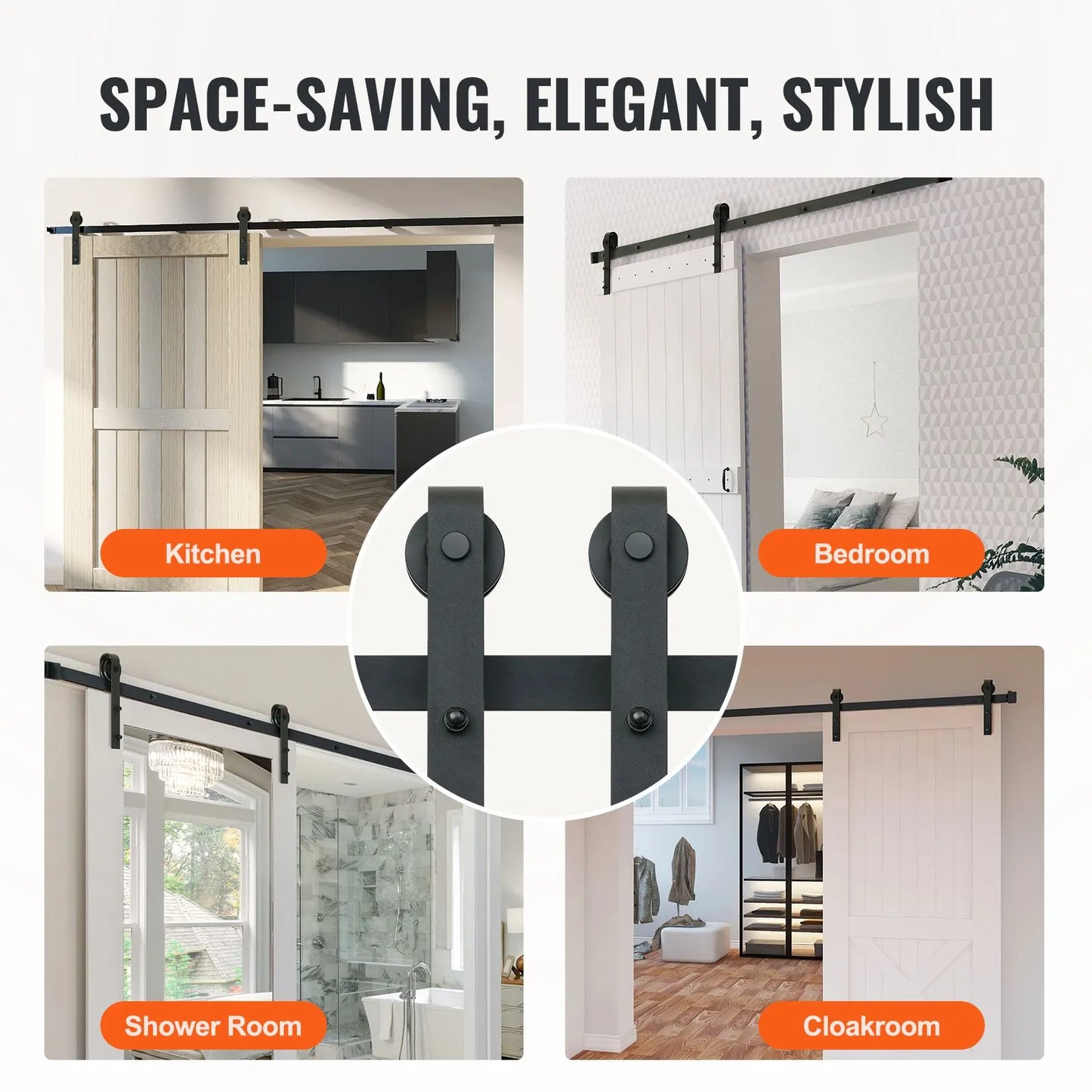 8FT Sliding Barn Door Hardware Closet Track Kit for Single Door J Hanger - Image 6