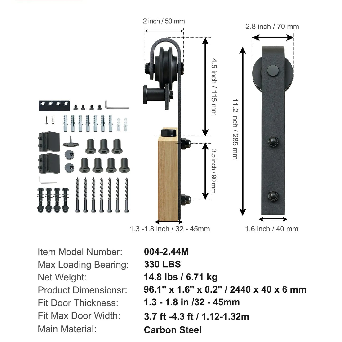 8FT Sliding Barn Door Hardware Closet Track Kit for Single Door J Hanger - Image 7