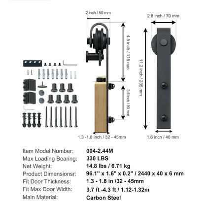 8FT Sliding Barn Door Hardware Closet Track Kit for Single Door J Hanger - Image 7