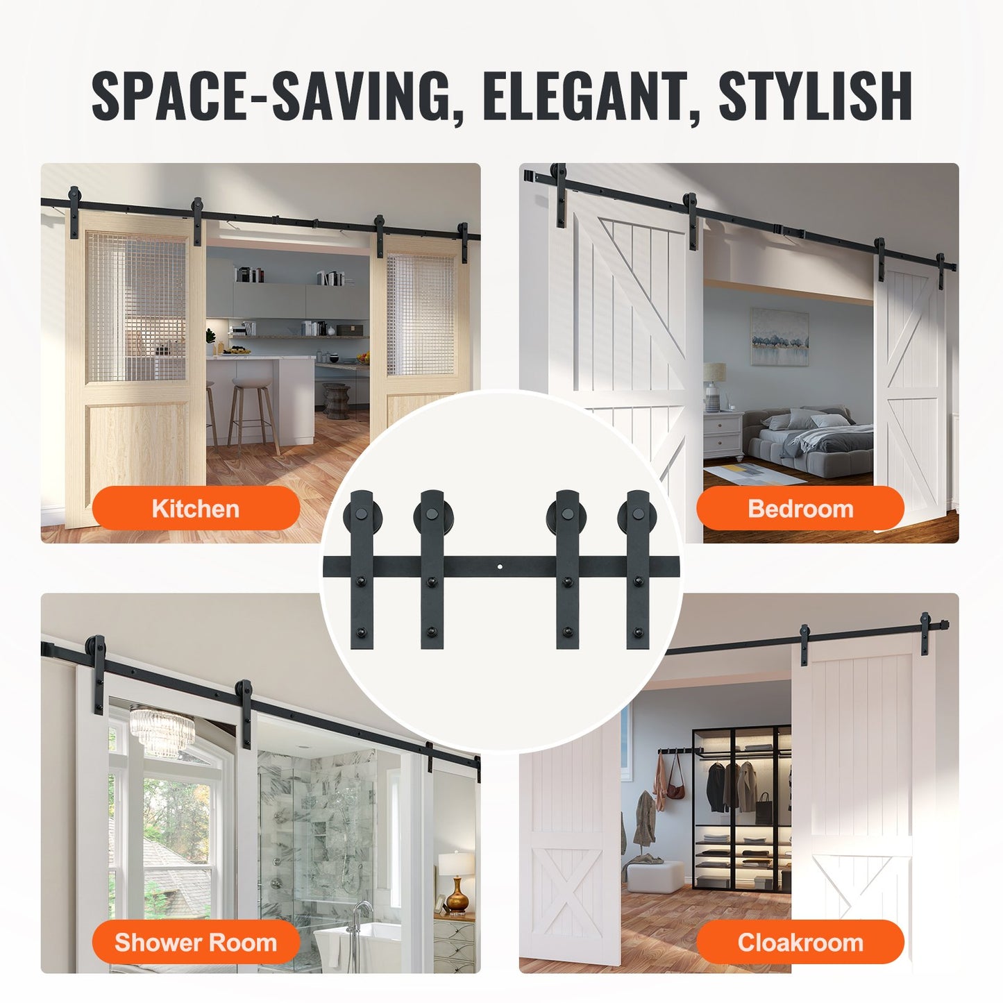 8FT Sliding Barn Door Hardware Closet Track Kit for Double Doors I Hanger - Image 6
