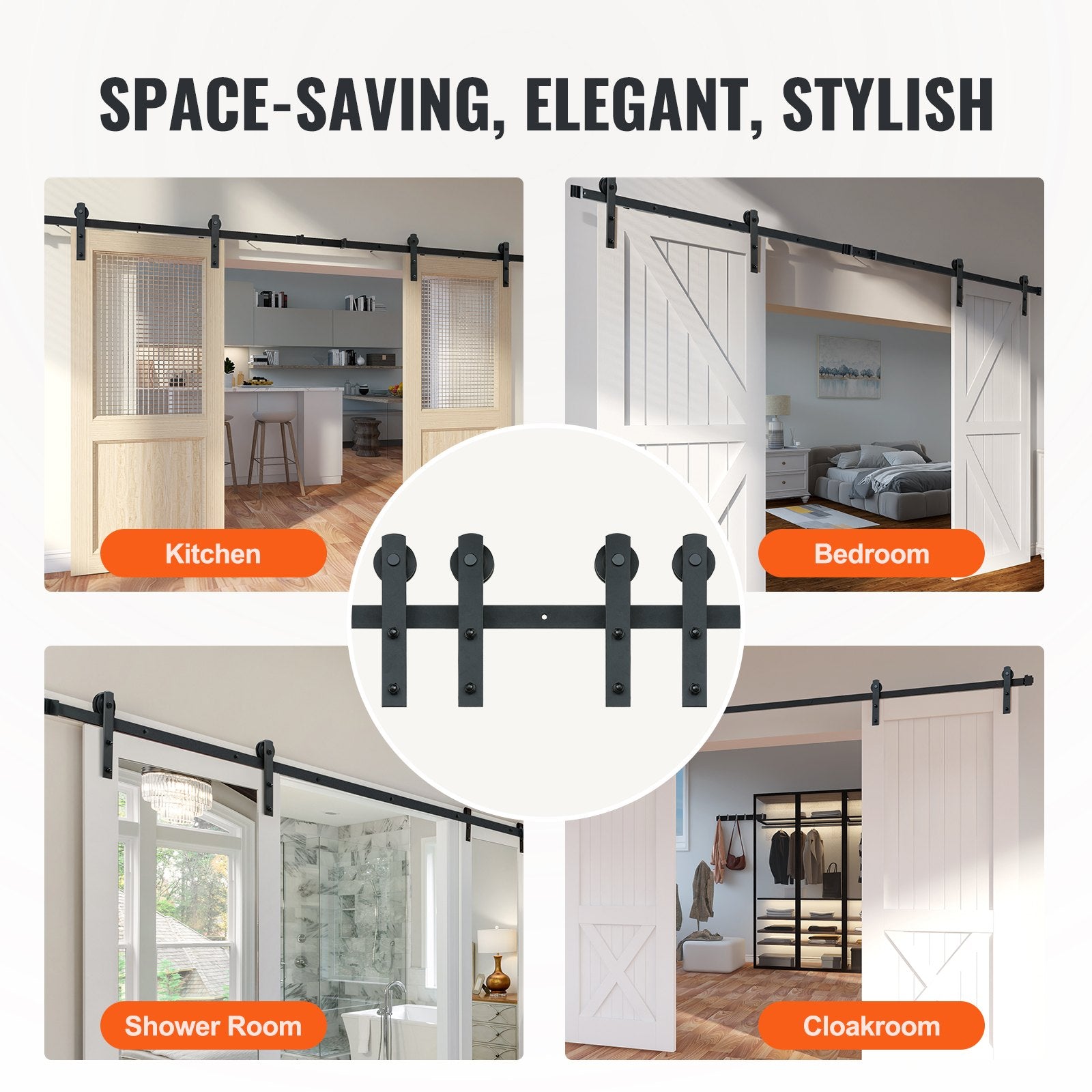 8FT Sliding Barn Door Hardware Closet Track Kit for Double Doors I Hanger - Image 6