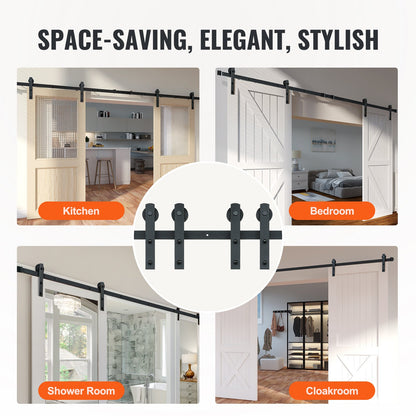 8FT Sliding Barn Door Hardware Closet Track Kit for Double Doors I Hanger - Image 6