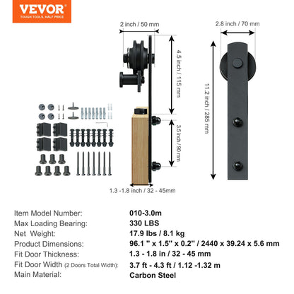 8FT Sliding Barn Door Hardware Closet Track Kit for Double Doors I Hanger - Image 7