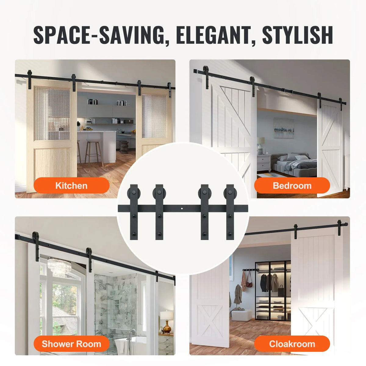 2440 mm Sliding Barn Door Hardware Closet Track Kit for Double Doors J Hanger - Image 6