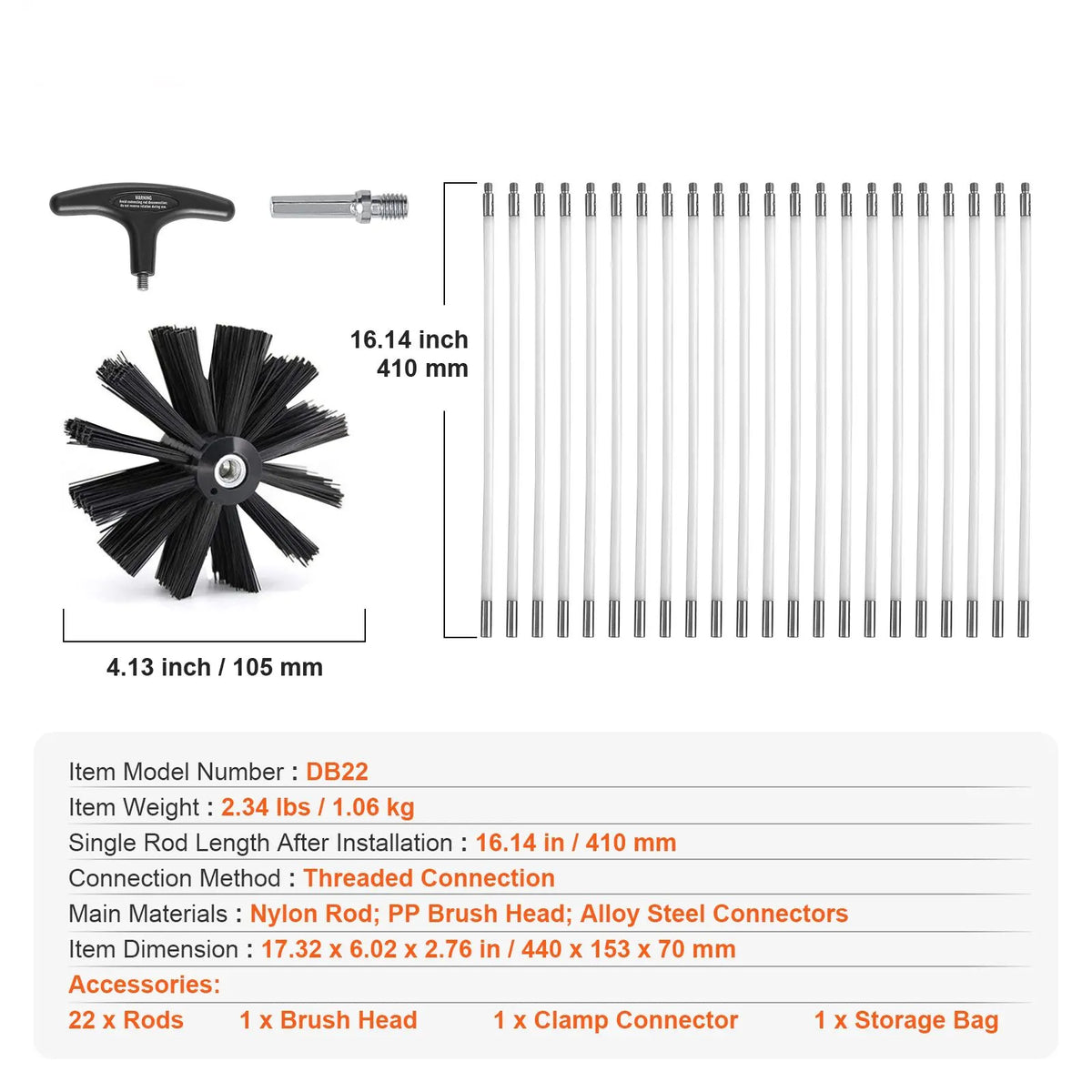 914.4CM Dryer Vent Cleaner Kit, 22 Pieces Duct Cleaning Brush, Reinforced Nylon Dryer Vent Brush, Dryer Cleaning Tools Lint Remover with Flexible Lint Trap Brush, Clamp Connectors - Image 7