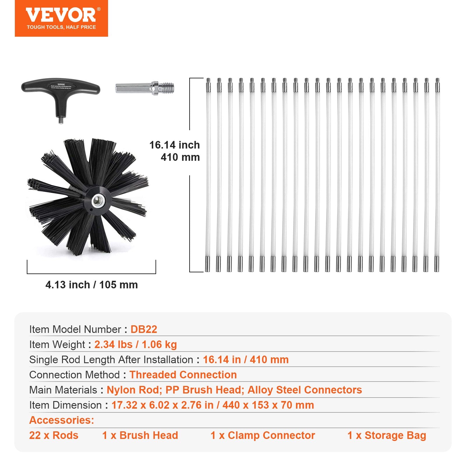 914.4CM Dryer Vent Cleaner Kit, 22 Pieces Duct Cleaning Brush, Reinforced Nylon Dryer Vent Brush, Dryer Cleaning Tools Lint Remover with Flexible Lint Trap Brush, Clamp Connectors - Image 7