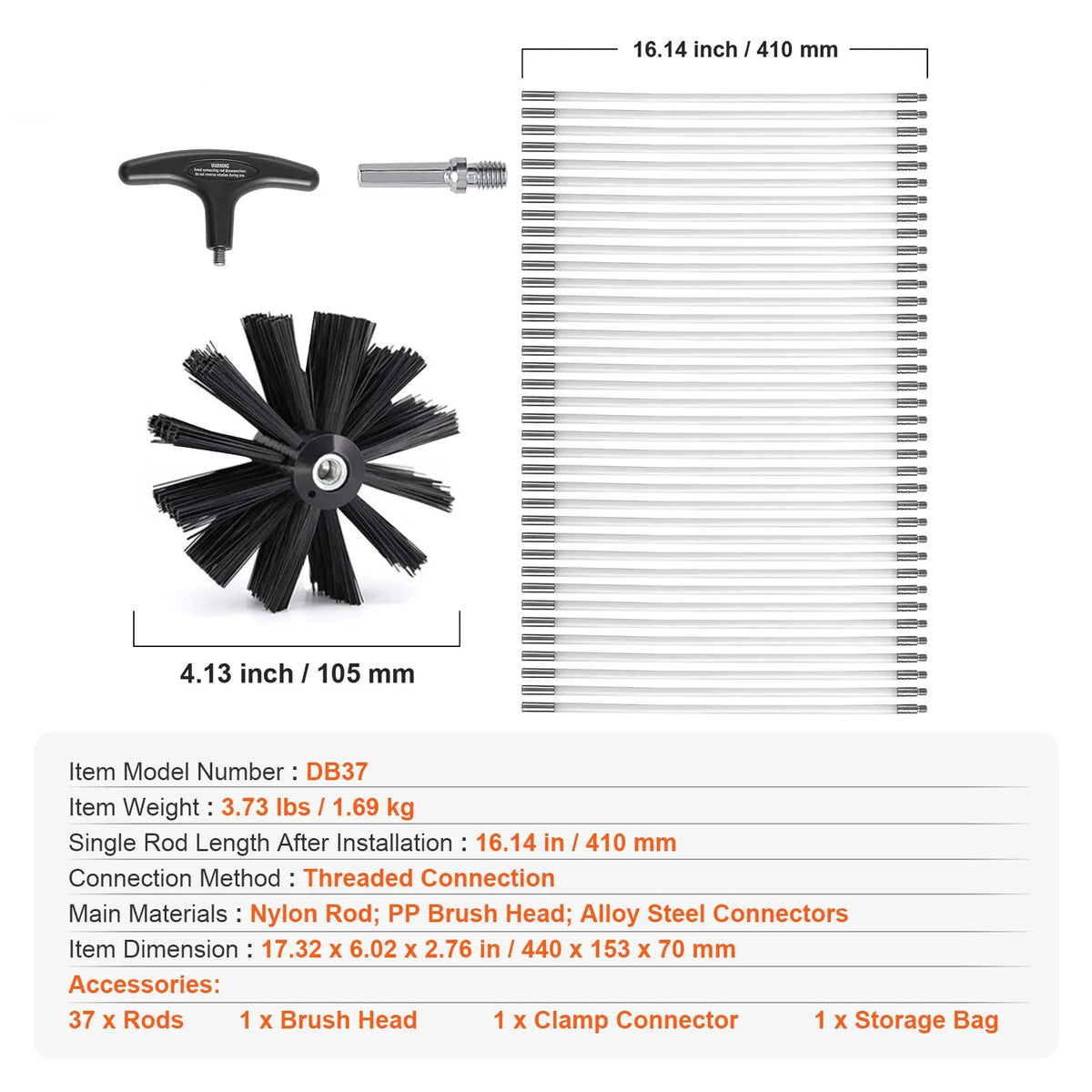 15.24M Dryer Vent Cleaner Kit, 37 Pieces Duct Cleaning Brush, Reinforced Nylon Dryer Vent Brush, Dryer Cleaning Tools Lint Remover with Flexible Lint Trap Brush, Clamp Connectors - Image 7