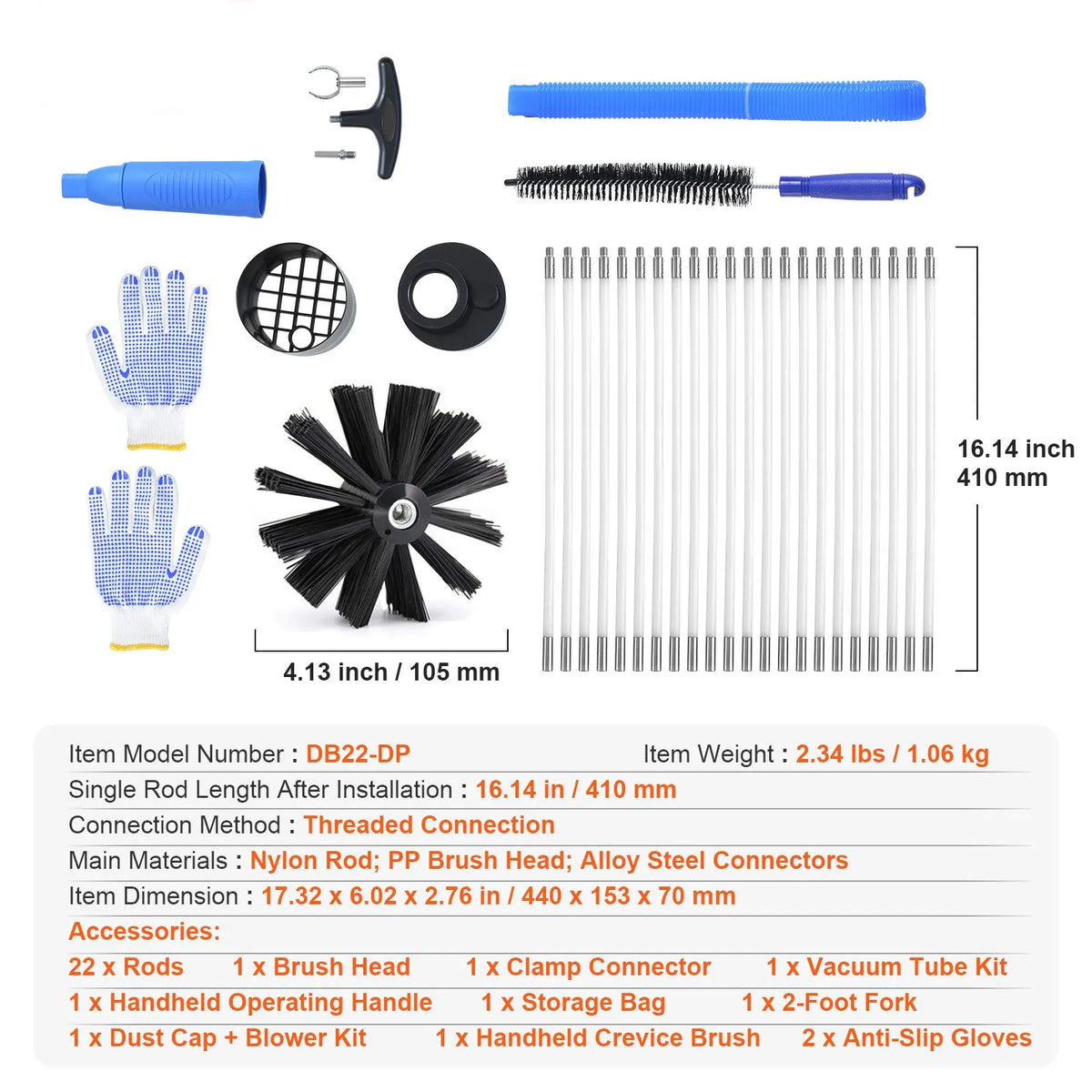 914.4CM Dryer Vent Cleaner Kit, 22 Pieces Duct Cleaning Brush, Reinforced Nylon Dryer Vent Brush with Complete Accessories, Dryer Cleaning Kit with Flexible Lint Trap Brush, Clamp Connectors - Image 7