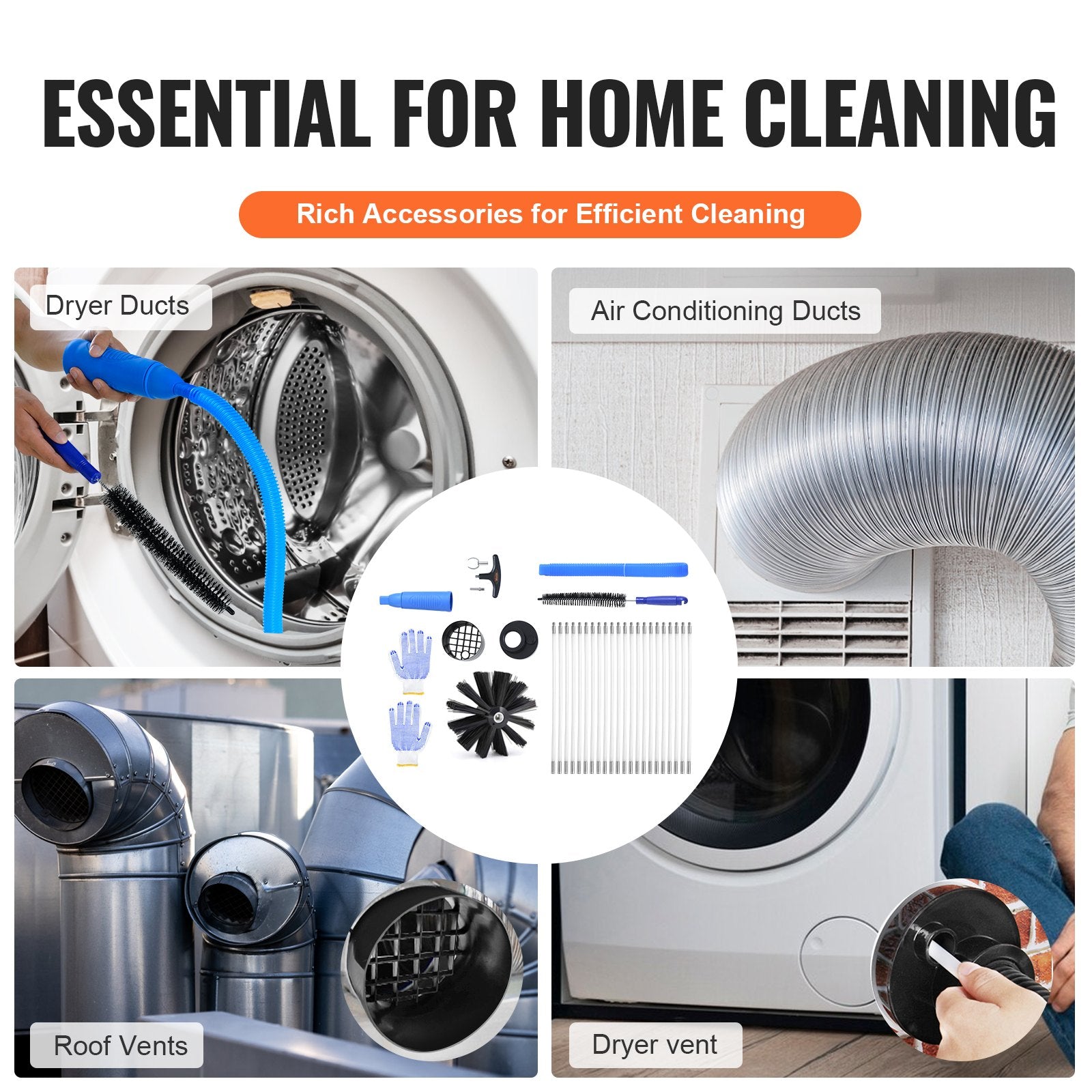 914.4CM Dryer Vent Cleaner Kit, 22 Pieces Duct Cleaning Brush, Reinforced Nylon Dryer Vent Brush with Complete Accessories, Dryer Cleaning Kit with Flexible Lint Trap Brush, Clamp Connectors - Image 6