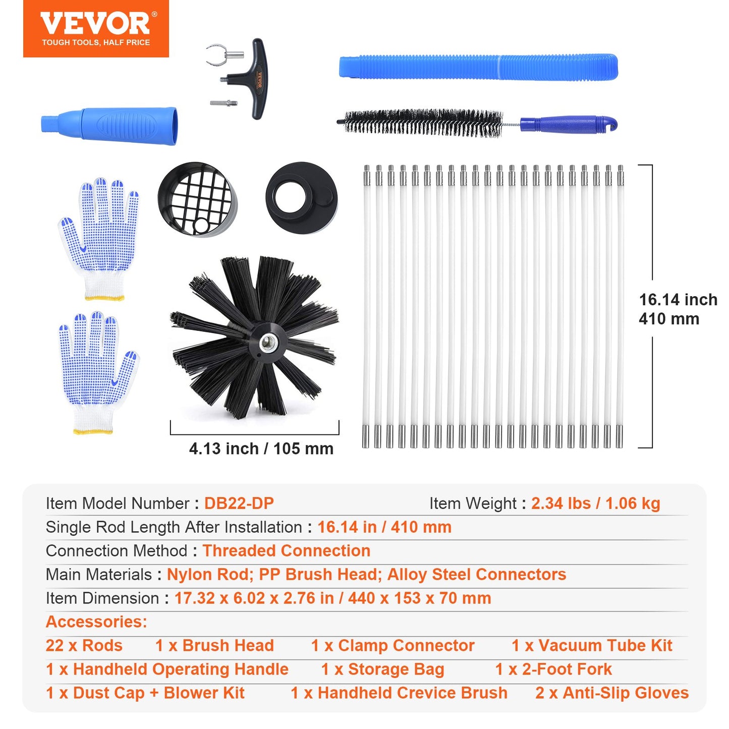 914.4CM Dryer Vent Cleaner Kit, 22 Pieces Duct Cleaning Brush, Reinforced Nylon Dryer Vent Brush with Complete Accessories, Dryer Cleaning Kit with Flexible Lint Trap Brush, Clamp Connectors - Image 7