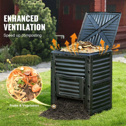 Garden Compost Bin 300 L, BPA Free Composter, Large Capacity Outdoor Composting Bin with Top Lid and Bottom Door, Easy Assembling, Lightweight, Fast Creation of Fertile Soil - Image 2