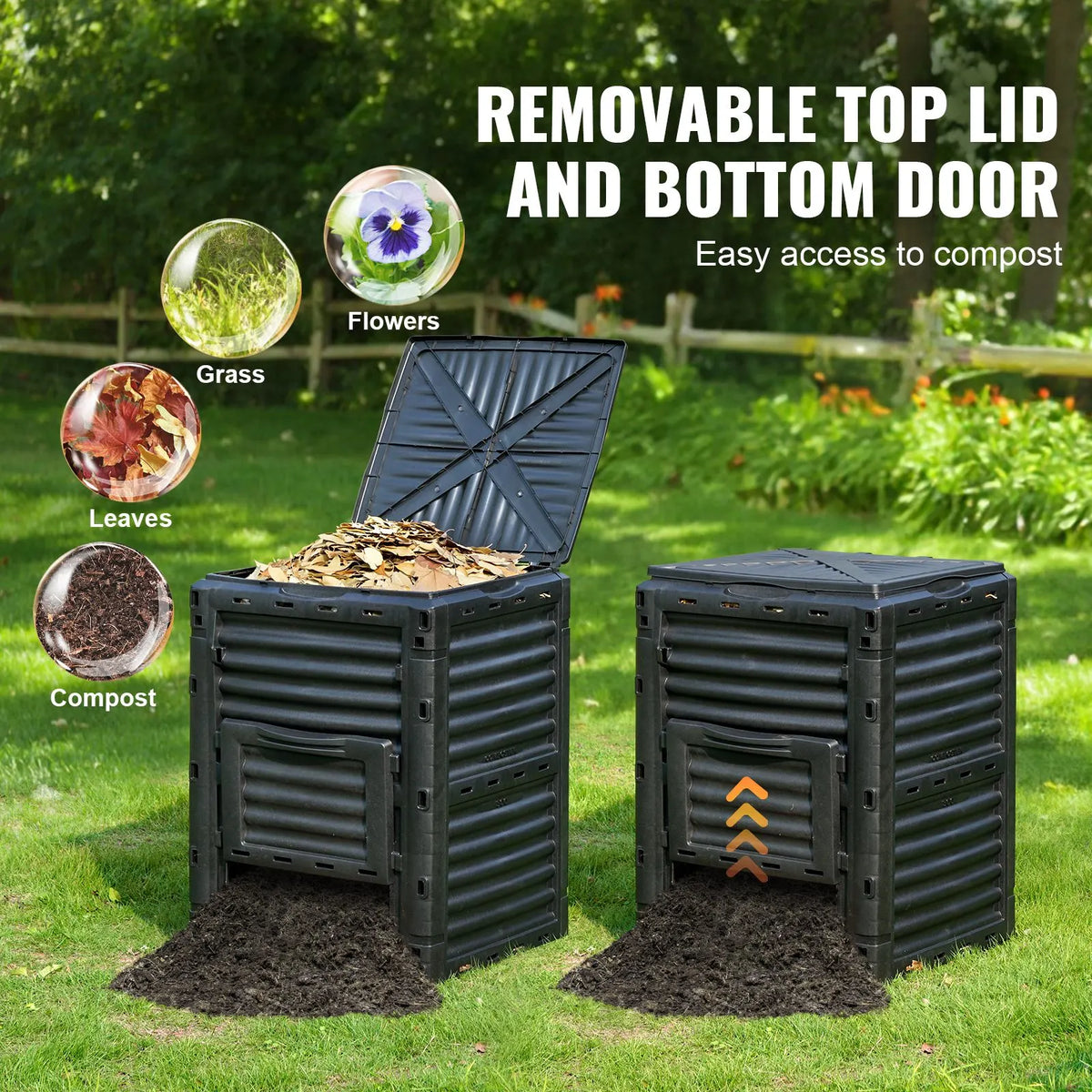 Garden Compost Bin 300 L, BPA Free Composter, Large Capacity Outdoor Composting Bin with Top Lid and Bottom Door, Easy Assembling, Lightweight, Fast Creation of Fertile Soil - Image 5