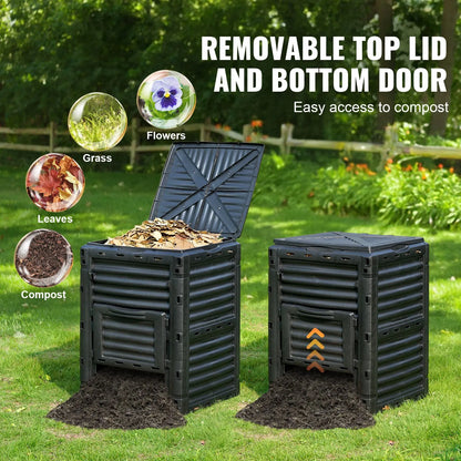 Garden Compost Bin 300 L, BPA Free Composter, Large Capacity Outdoor Composting Bin with Top Lid and Bottom Door, Easy Assembling, Lightweight, Fast Creation of Fertile Soil - Image 5