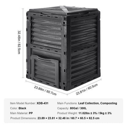 Garden Compost Bin 300 L, BPA Free Composter, Large Capacity Outdoor Composting Bin with Top Lid and Bottom Door, Easy Assembling, Lightweight, Fast Creation of Fertile Soil - Image 7