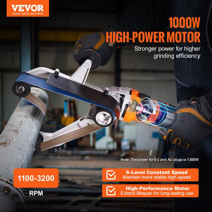 Pipe Tube Polisher Sander, 1300W Pipe Belt Sander with 6 Variable Speeds 1100-3200rpm, Professional Belt Sander Grinding Machine with 50PCS Sanding Belts for Burnishing Finishing Rust Removal - Image 2