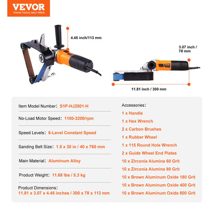 Pipe Tube Polisher Sander, 1300W Pipe Belt Sander with 6 Variable Speeds 1100-3200rpm, Professional Belt Sander Grinding Machine with 50PCS Sanding Belts for Burnishing Finishing Rust Removal - Image 7