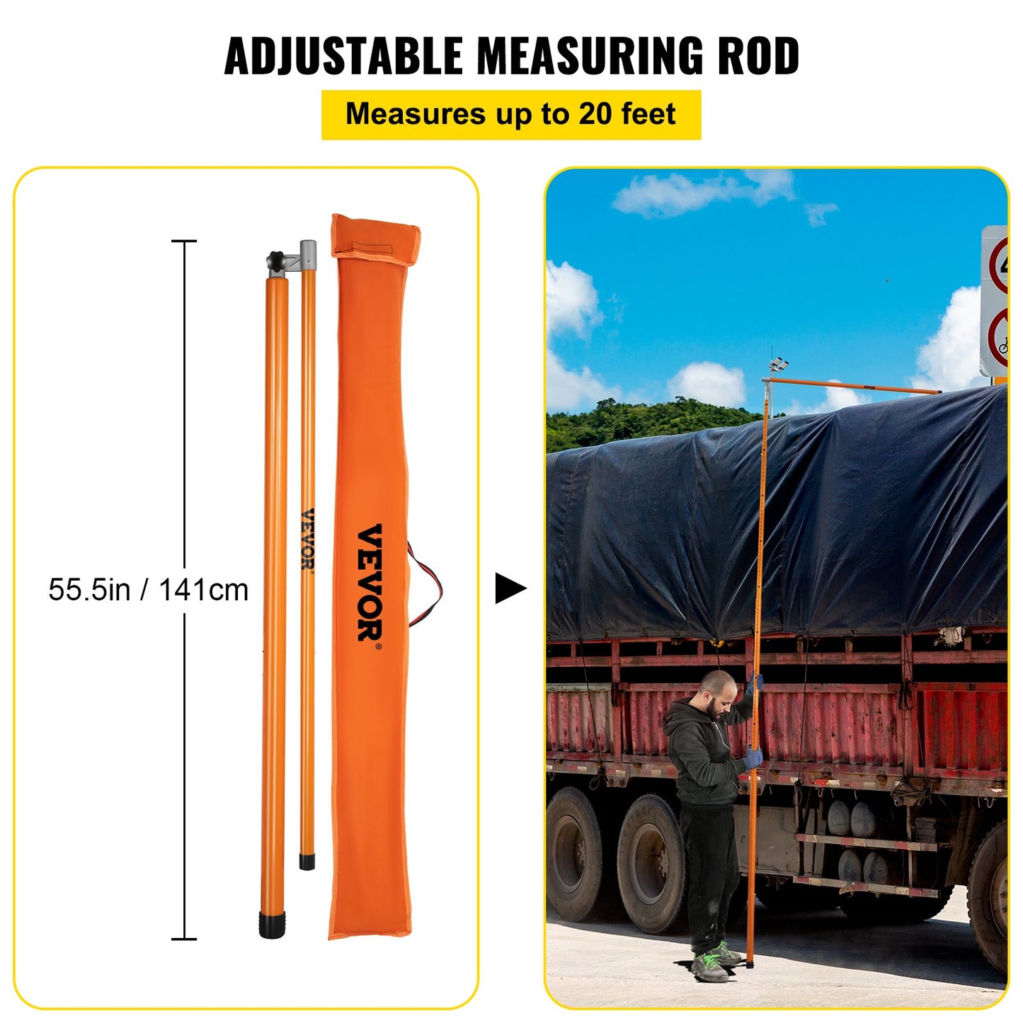 Load Height Measuring Stick 20' Sturdy Truck Height Stick Easy to Read - Image 3