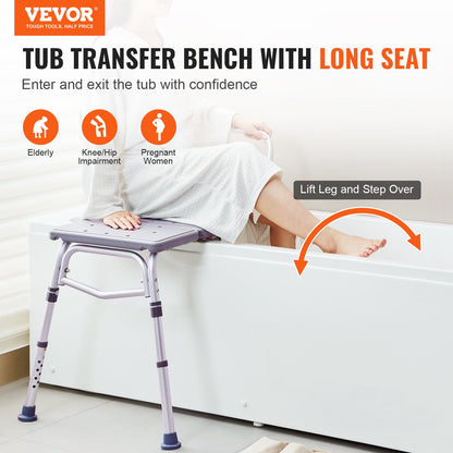 Tub Transfer Bench for Bathtub, Adjustable Shower Seats for Adults, Lightweight Shower Bench for Elderly and Disabled, Non-Slip Bath Seats with Armrest and Reversible Backrest, 400lbs Capacity - Image 2