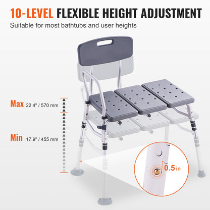 Tub Transfer Bench for Bathtub, Adjustable Shower Seats for Adults, Lightweight Shower Bench for Elderly and Disabled, Non-Slip Bath Seats with Armrest and Reversible Backrest, 400lbs Capacity - Image 3
