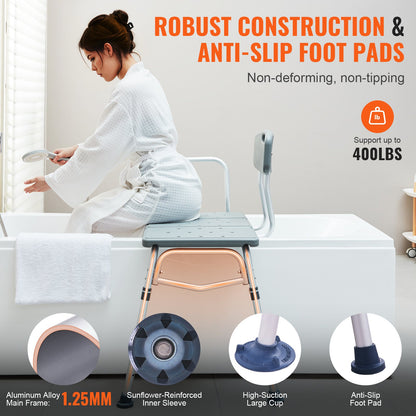 Tub Transfer Bench for Bathtub, Adjustable Shower Seats for Adults, Lightweight Shower Bench for Elderly and Disabled, Non-Slip Bath Seats with Armrest and Reversible Backrest, 400lbs Capacity - Image 4