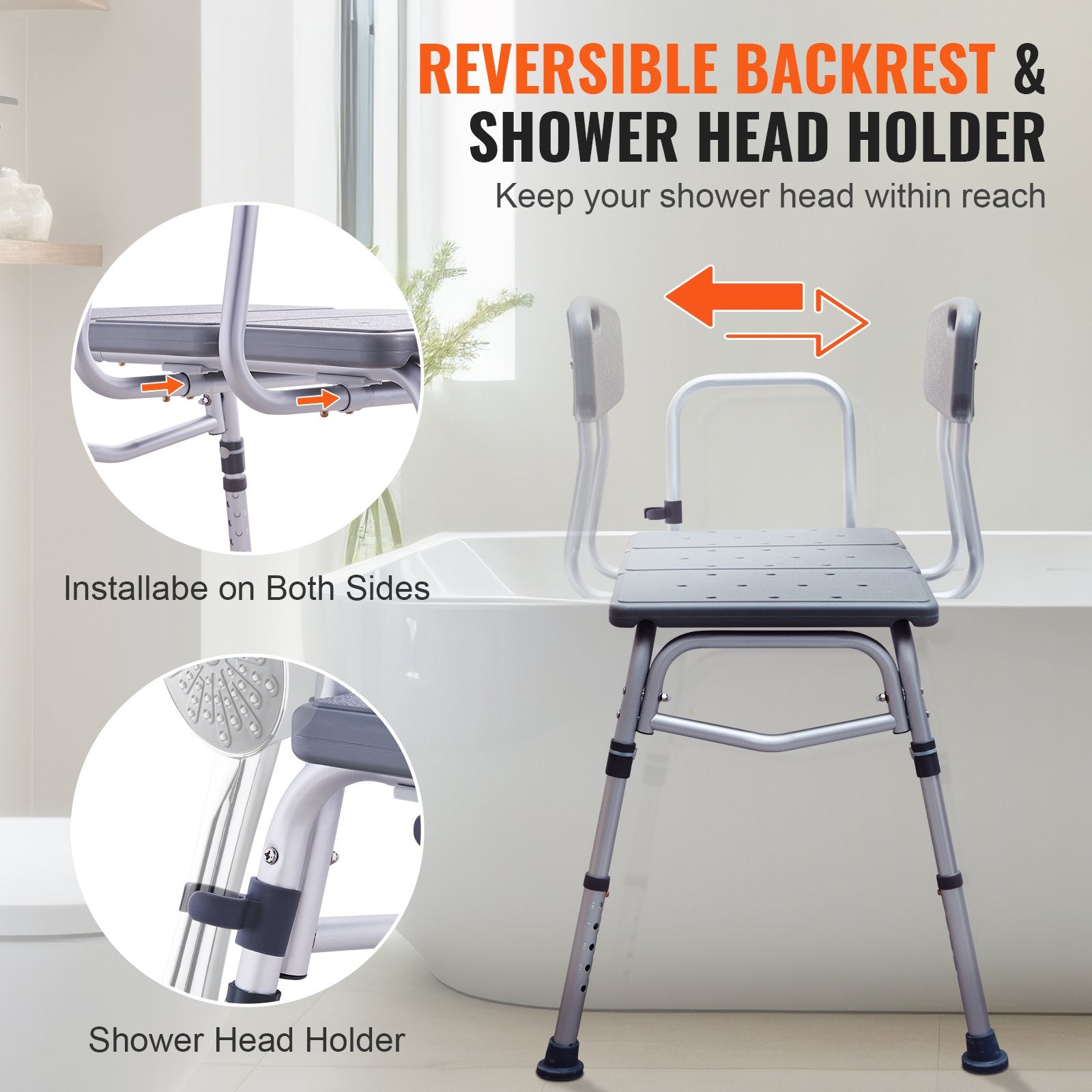 Tub Transfer Bench for Bathtub, Adjustable Shower Seats for Adults, Lightweight Shower Bench for Elderly and Disabled, Non-Slip Bath Seats with Armrest and Reversible Backrest, 400lbs Capacity - Image 6