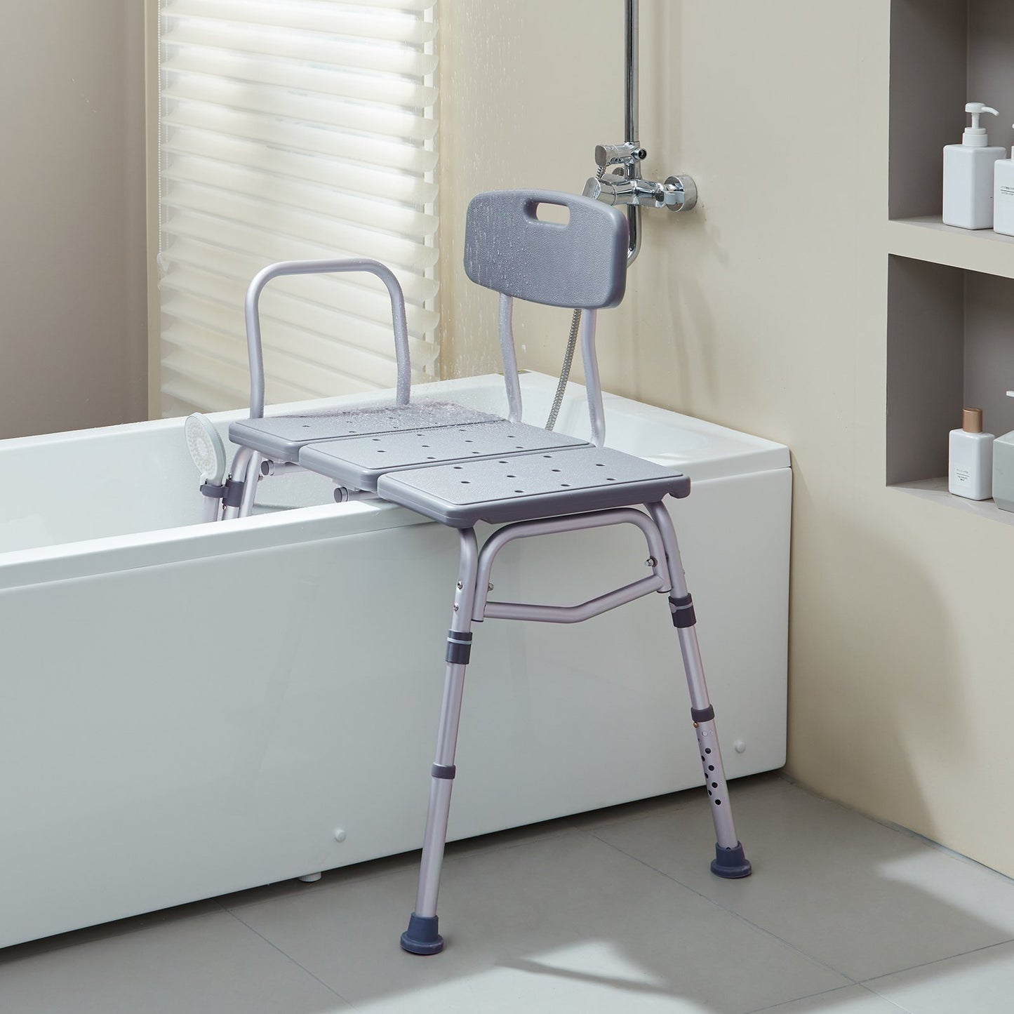 Tub Transfer Bench for Bathtub, Adjustable Shower Seats for Adults, Lightweight Shower Bench for Elderly and Disabled, Non-Slip Bath Seats with Armrest and Reversible Backrest, 400lbs Capacity - Image 8
