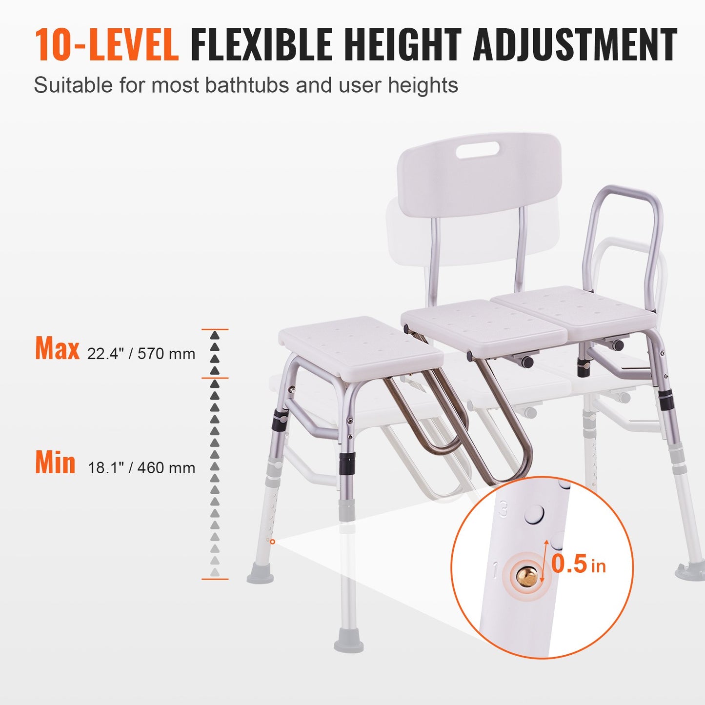 Tub Transfer Bench Bathtub Shower Seat for Senior Height Adjustable 400LBS - Image 2