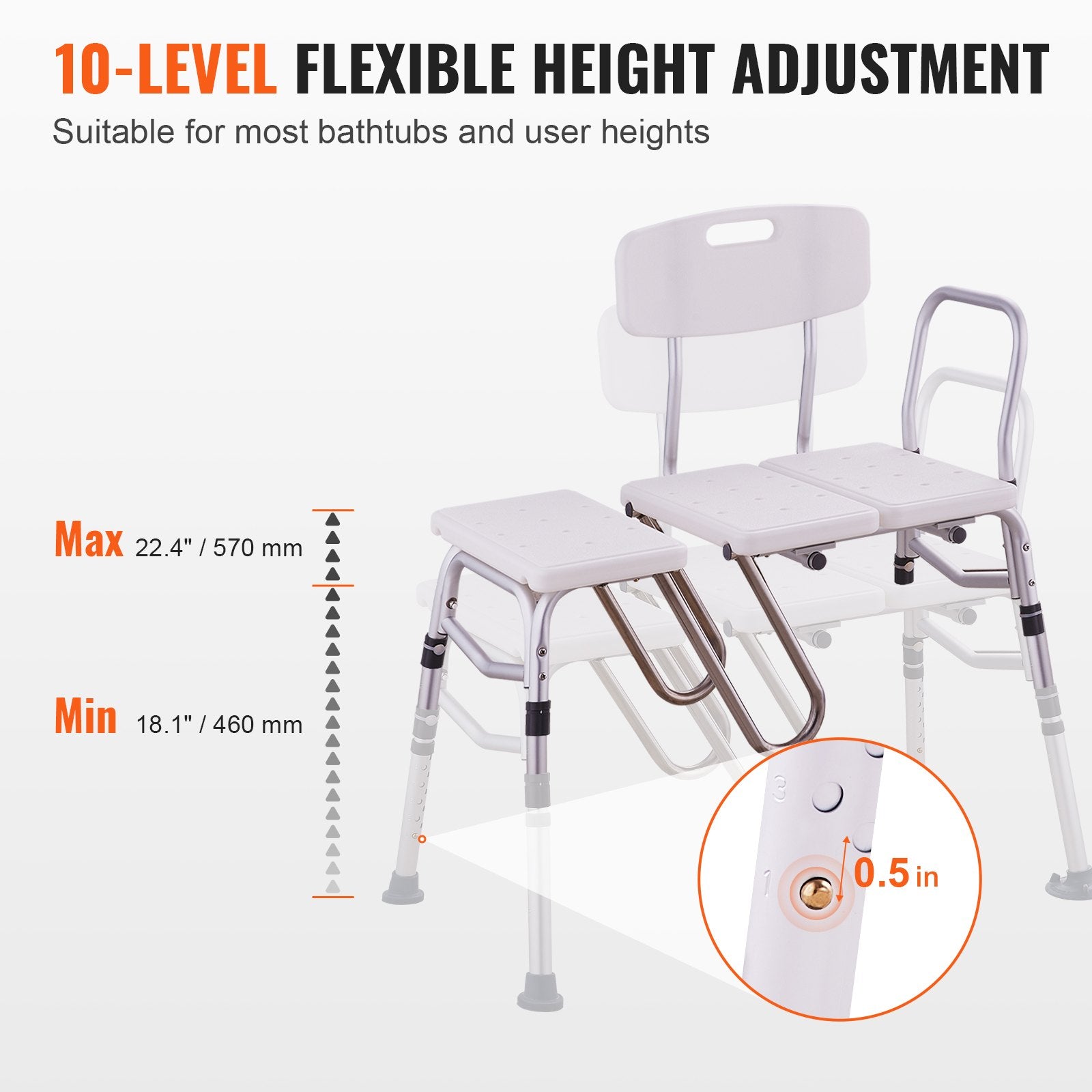 Tub Transfer Bench Bathtub Shower Seat for Senior Height Adjustable 400LBS - Image 2