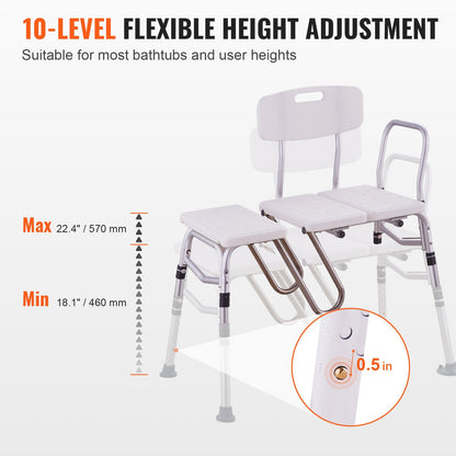 Tub Transfer Bench Bathtub Shower Seat for Senior Height Adjustable 400LBS - Image 2