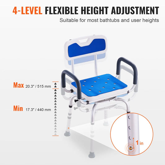 Swivel Shower Chair 360 Degree, Adjustable Shower Seat with Armrests and Backrest for Inside Shower or Bathtub, Non-Slip Rotating Bathtub Chair Seat for Elderly Disabled Injured, 400lbs Capacity - Image 3