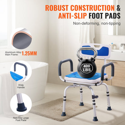 Swivel Shower Chair 360 Degree, Adjustable Shower Seat with Armrests and Backrest for Inside Shower or Bathtub, Non-Slip Rotating Bathtub Chair Seat for Elderly Disabled Injured, 400lbs Capacity - Image 4