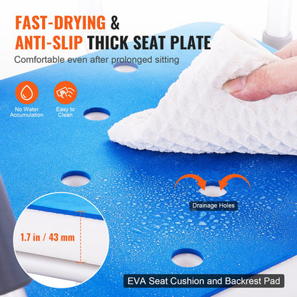 Swivel Shower Chair 360 Degree, Adjustable Shower Seat with Armrests and Backrest for Inside Shower or Bathtub, Non-Slip Rotating Bathtub Chair Seat for Elderly Disabled Injured, 400lbs Capacity - Image 5
