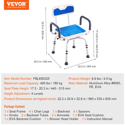 Swivel Shower Chair 360 Degree, Adjustable Shower Seat with Armrests and Backrest for Inside Shower or Bathtub, Non-Slip Rotating Bathtub Chair Seat for Elderly Disabled Injured, 400lbs Capacity - Image 7
